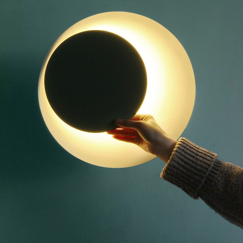 Circle Sconce Light Macaron Metal Black/Grey/Pink LED Wall Mount Light Fixture, 10"/13" Dia