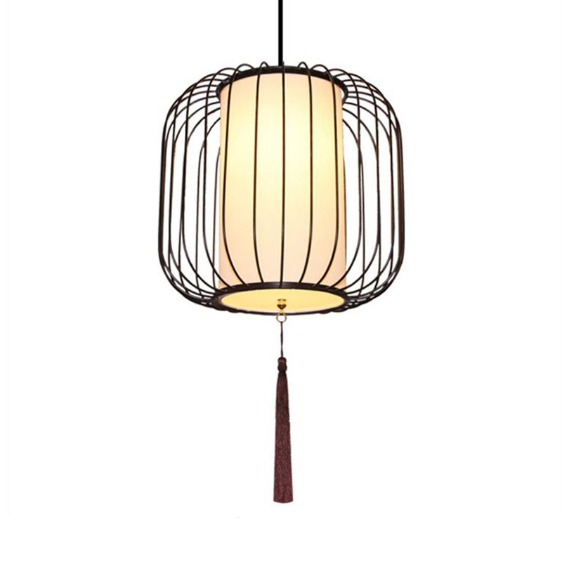 12 "/14" brede stof lantaarn hanger lamp Classic 1 lichte woonkamer hangende lichtkit in wit