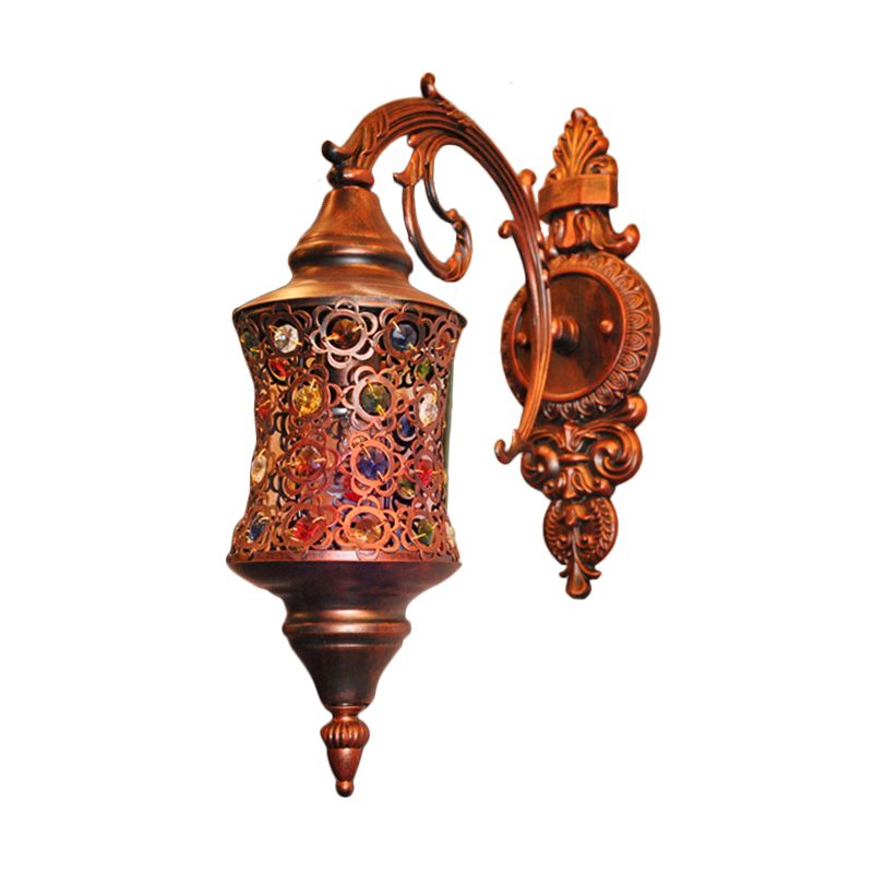 Apparecchio di illuminazione antico per applique cavo, lampada da parete in metallo a 1 testa in rame per ristorante