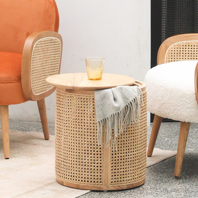 17.71 " Tall Solid Wood Round Top Side Table Drum Base End Table