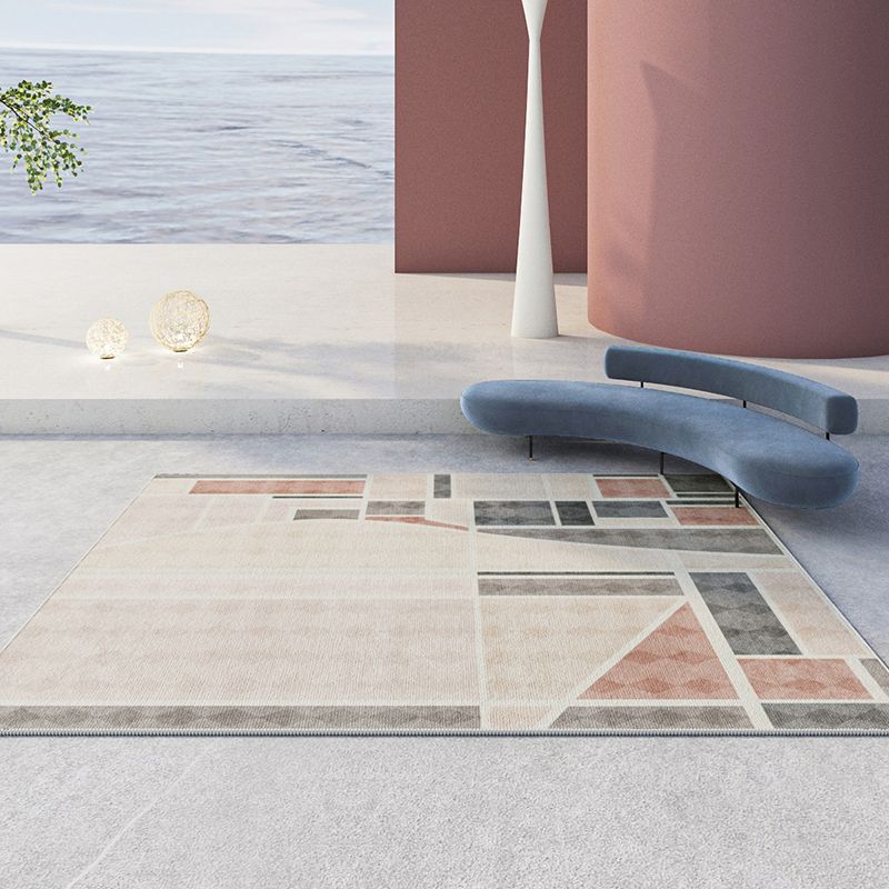 Contemporary Geometry Printed Rug Polyester Indoor Carpet Non-Slip Backing Carpet for Living Room