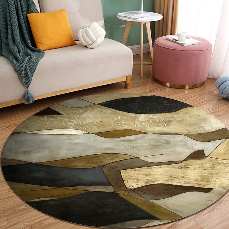 Orange Modern Rug Polyester Abstract Print Rug Washable Rug for Living Room