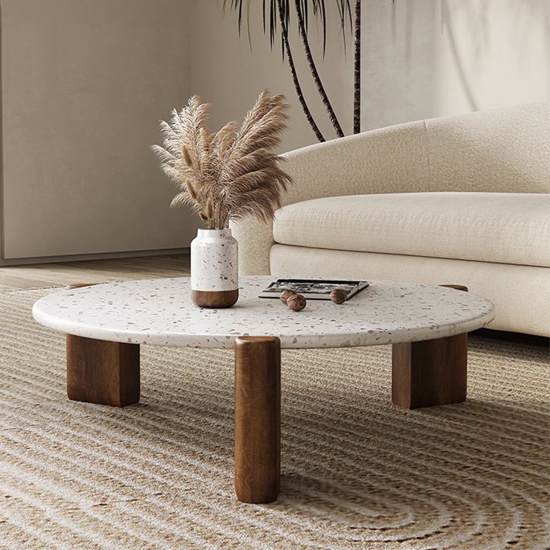 Modern Round Coffee or End Table Wood and Stone Coffee Table Beige