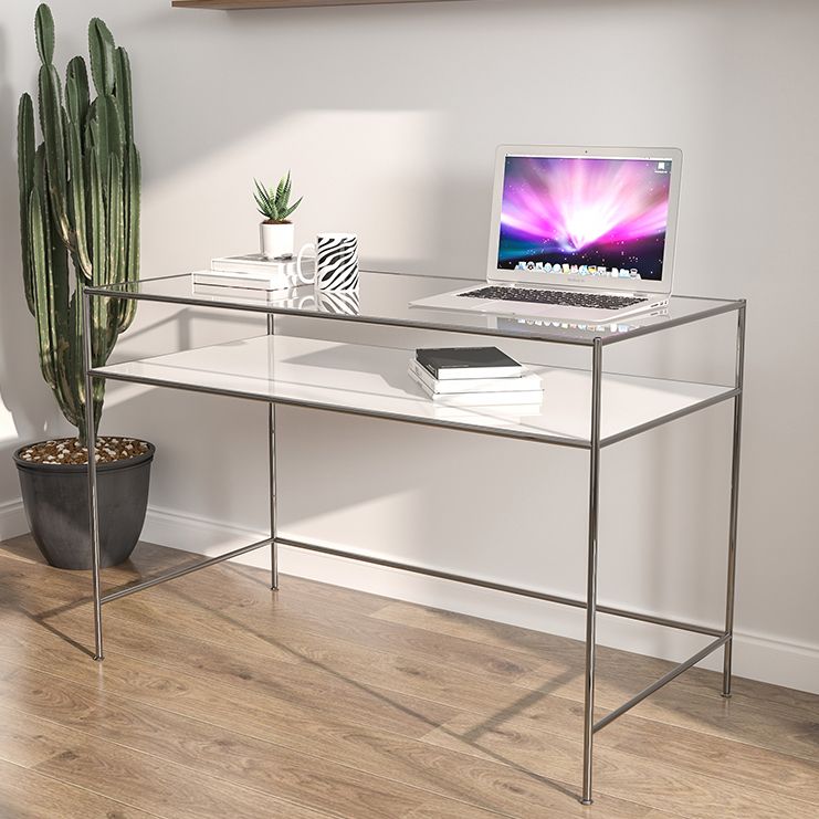 Glass Rectangular Writing Desk Modern Style Office Desk with Storage