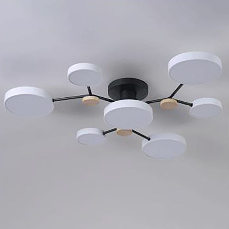 Modern Round Ceiling Light Colorful Multi Light Flush Mount Light with Wood for Bedroom