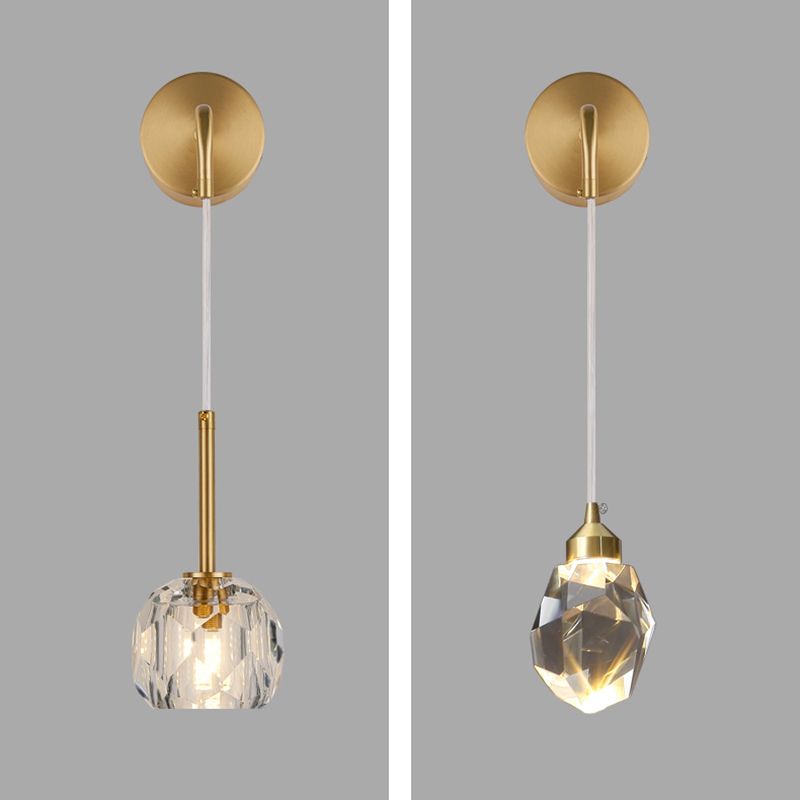 Unique Shade Crystal Wall Sconce Modern Single Light Wall Mount Light Fixture in Brass