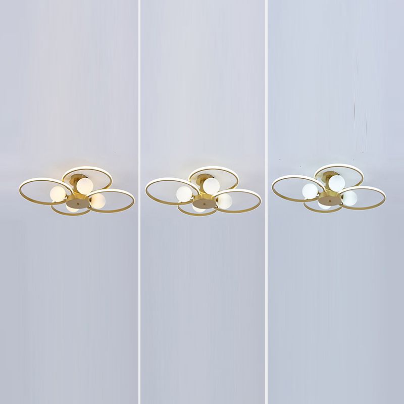 Modern Ring Shaped LED Semi Flush Light Living Room Ceiling Light with Glass Shade