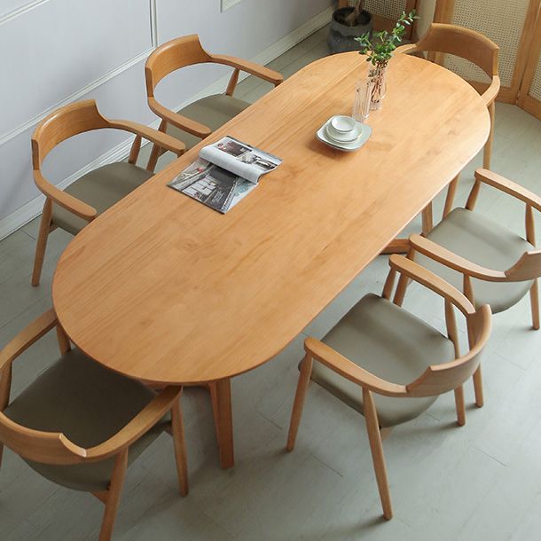 Table en bois massif de pin ovale Table à manger à double piédestal moderne avec base en bois