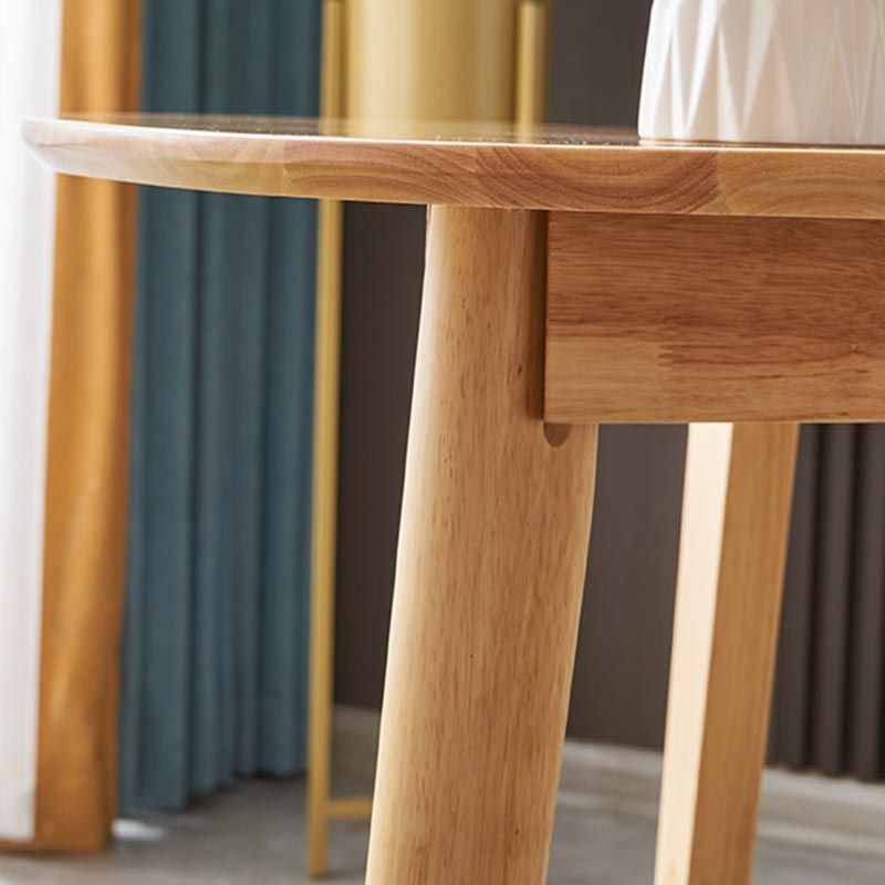 Rubberwood Solid Wood Dining Table Round Dining Table in Walnut and Natural