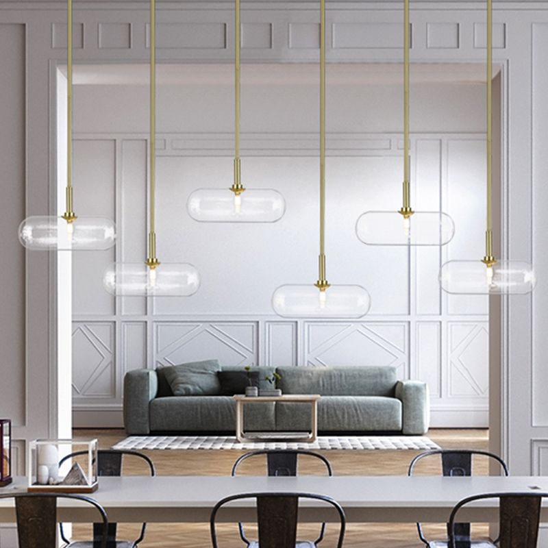 Minimalist Capsule Clear Glass Pendant Single-Bulb Suspended Lighting Fixture in Gold