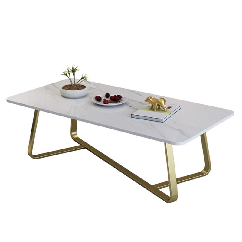 Cross Legs Stone Top Cocktail Table, 15.75" H Rectangular Coffee Table
