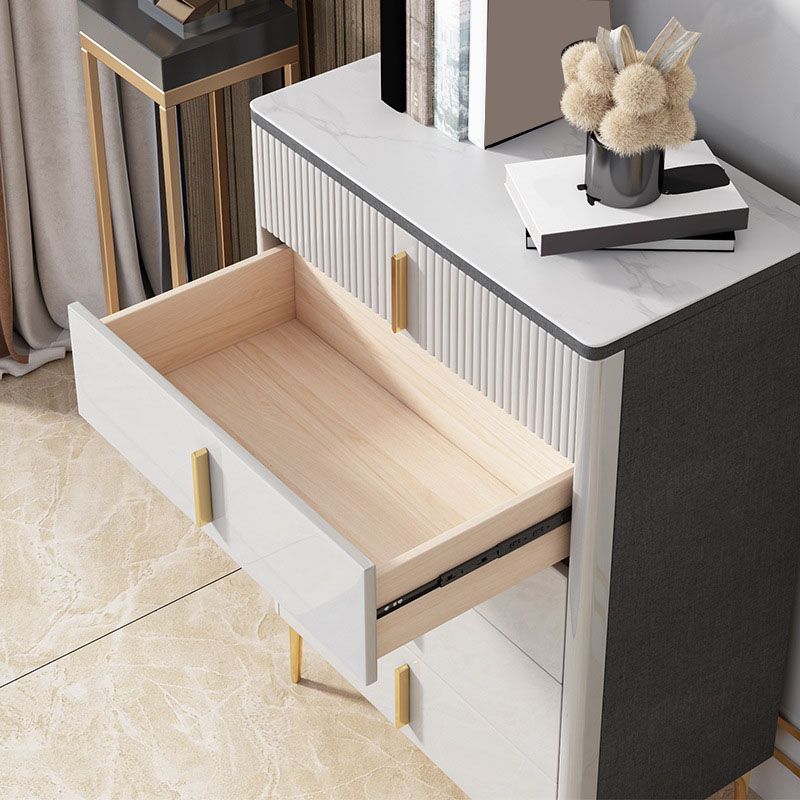 Glam Stone White Storage Chest Bedroom Chest with Metal Legs