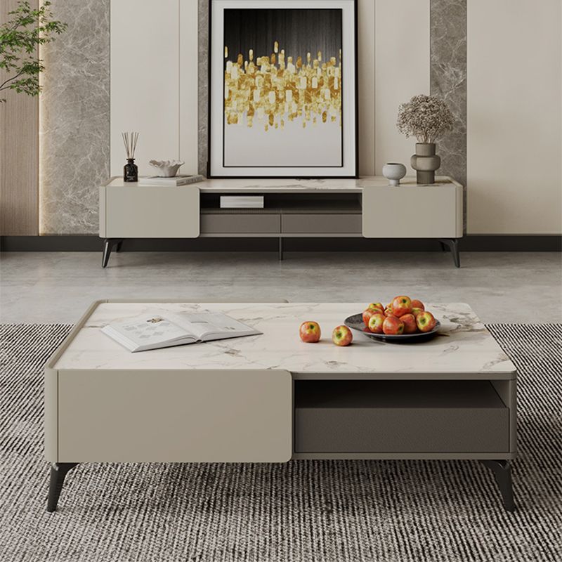 4 Legs Coffee or End Table Slate with Storage Drawers Rectangle White