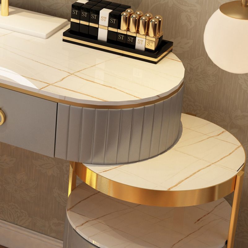 Luxurious Leather Vanity Set Metal and Wood Make-up Vanity with Mirror & Padded Stool