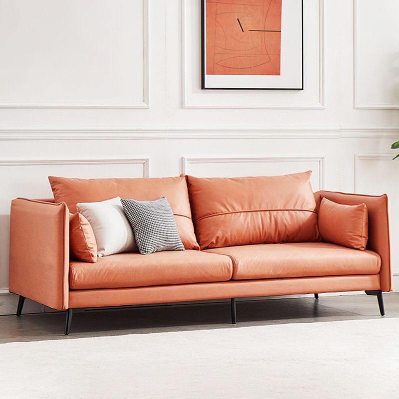 Contemporary Faux Leather Square Arm Sofa Pillow Back Couch with Metal Legs