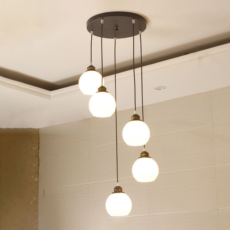 Blanc Glass Shade Pendant Light Nordic Style multiple Hanging Light pour duplex