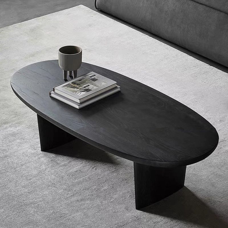 Modern Black Solid Wood Coffee Table with Wooden Base Bunching Tables