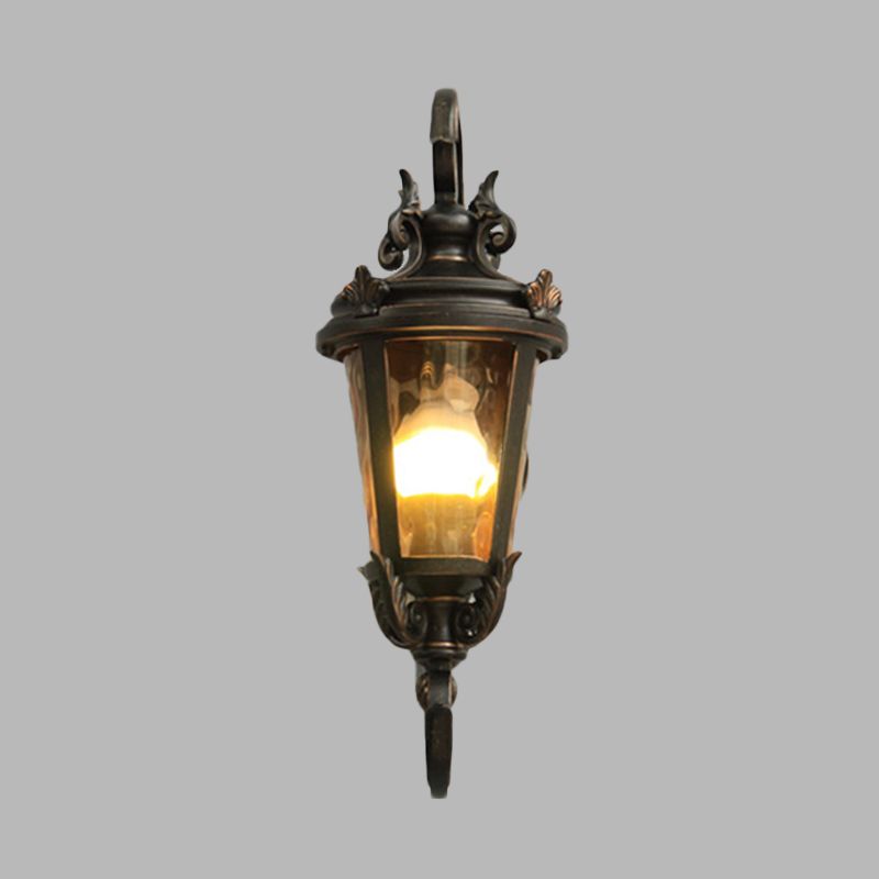 Black Urn Shape Wall Mounted Lamp Rustic Clear Water Glass 1 Head Outdoor Wall Sconce