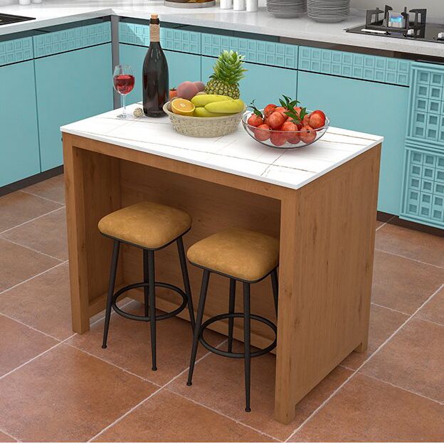 Modern Stationary Kitchen Island Table Wood Rectangular Kitchen Island Table with Drawer