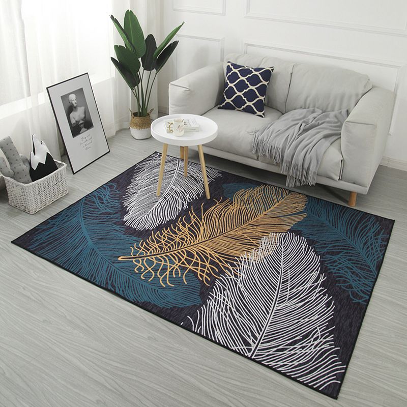 Colorful Modern Indoor Rug Simplicity Feather Pattern Rug Polyester Washable Area Carpet for Home Decoration