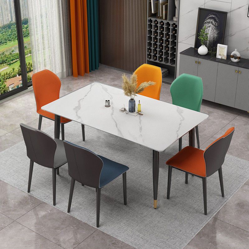 Rechthoek traditionele luxe eettafel gesinterde stenen tafel met 4 zwarte benen