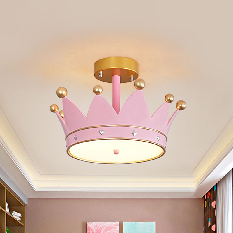Lampe semi-affleurante en forme de couronne, finition rose, luminaire métallique à LED de dessin animé