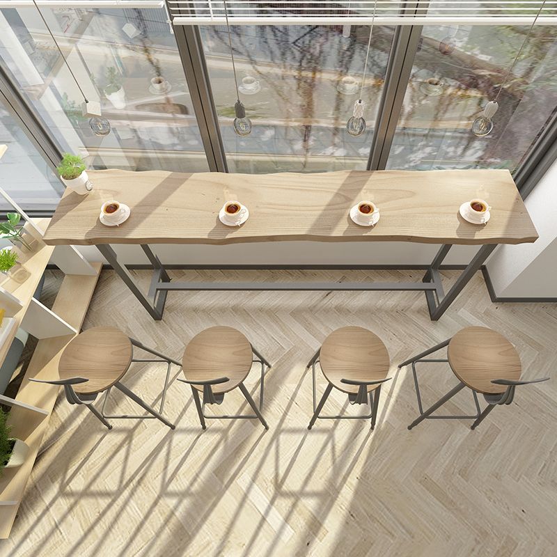 Modern Solid Wood Bar Table Set Rectangular 1/5 Pieces Counter Table with High Stools