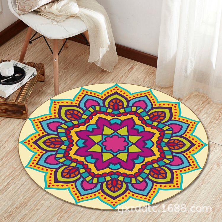 Boho Living Room Rug Multi-Color Flower Print Carpet Synthetics Stain Resistant Non-Slip Pet Friendly Area Rug