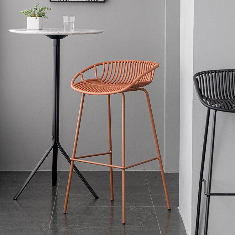 Contemporary Footrest Metal Barstool Matte Finish Restaurant Stool