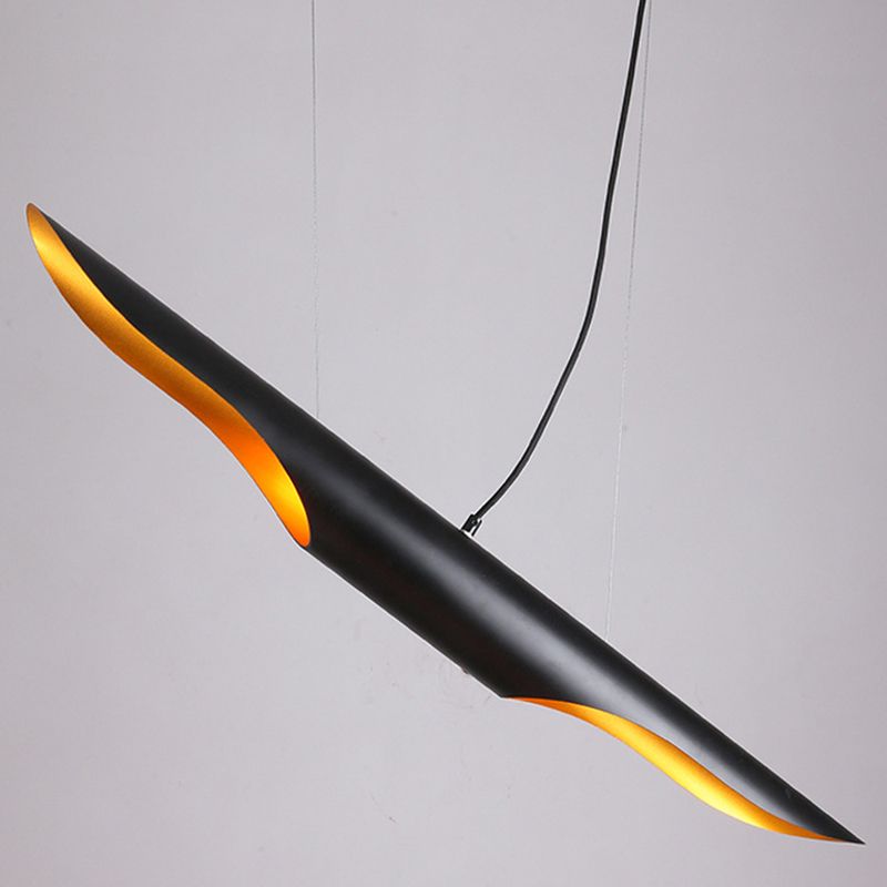 Black Pole Ceiling Light Decorative 2 Bulbs Metal Hanging Pendant Light for Living Room