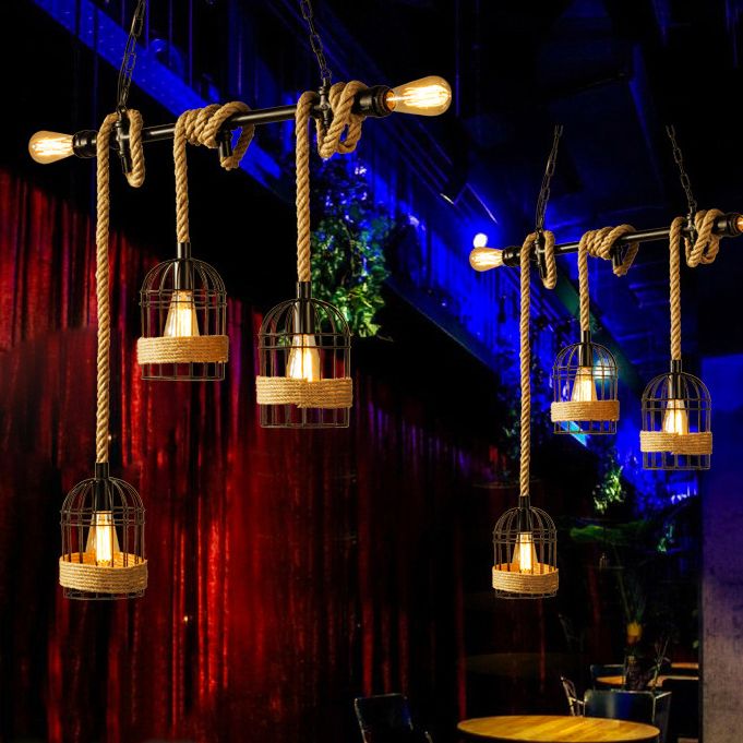 Cage Shape Pendant Lighting Modern Style Metal 1/3/5 Lights Hanging Lamp in Brown
