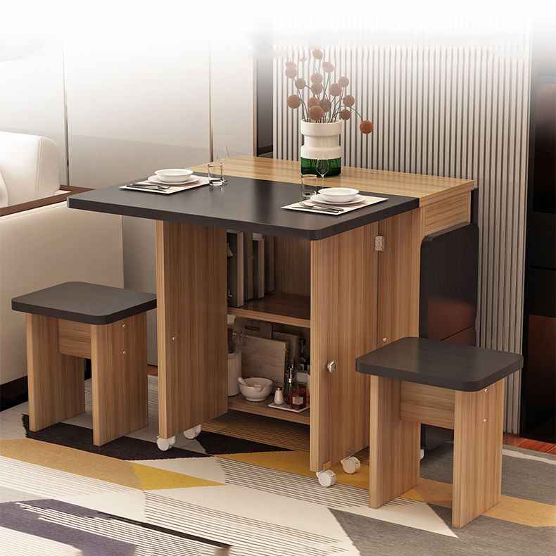Wooden Foldable Dining Table Extendable for Small Spaces with Storage