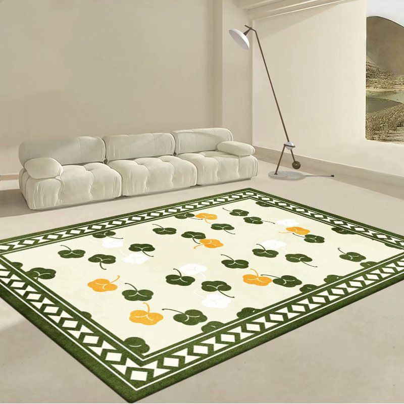 Green Grating Rug Polyester Modern Area Rug Non-Slip Backing Rug for Home Decor
