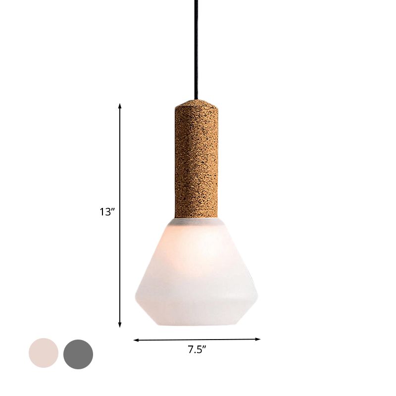 Modernist 1-Light Pendant Wood Diamond Ceiling Hang Fixture with Textured White/Smoke Gray Glass Shade