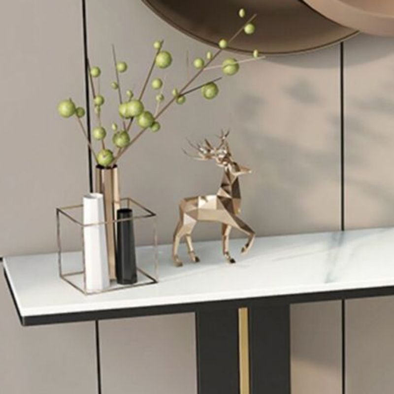 Contemporary Style Console Table with Stone Top and Pedestal Base for Hall