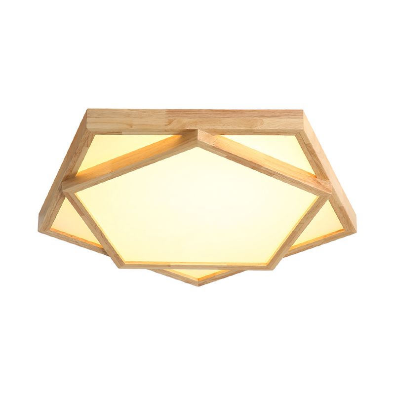 12.5"/16.5"/20.5" W Pentagon Flush Mount Minimalism Wood Living Room LED Ceiling Fixture in Beige, Warm/White Light