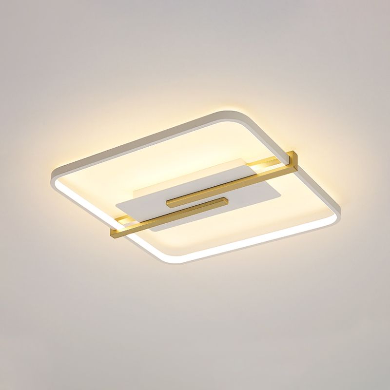 LED Bedroom Flush-Mount Light Fixture Minimalist Black/White and Gold Ceiling Lamp with Square Acrylic Frame