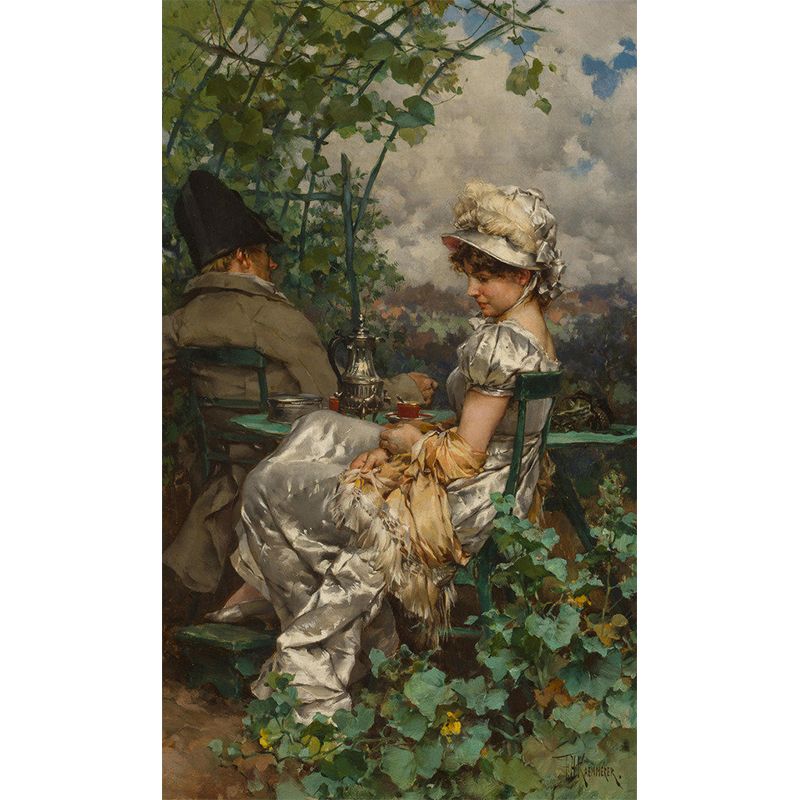 Fairy Lady and Gentleman Mural for Dining Room Decor, Grey and Green, Made to Measure