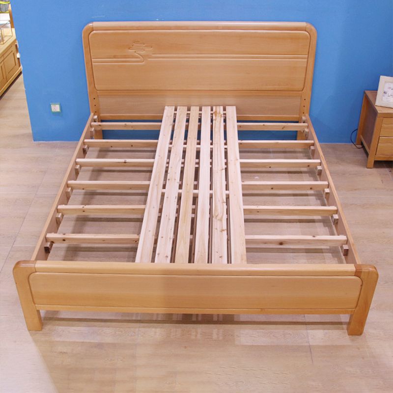 Rectangular Natural Standard Bed Mid-Century Modern Beech Panel Bed