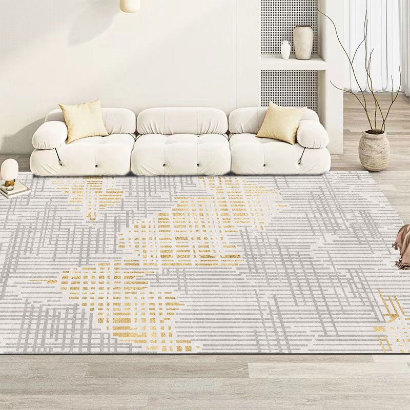 Simple Striped Rug Polyester Green Rug Tear Resistant Rug for Living Room