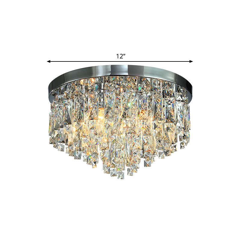 12"/18" Wide Modern Conical Ceiling Lamp Crystal Block 4/6-Bulb Flush Mount Lighting Fixture in Chrome