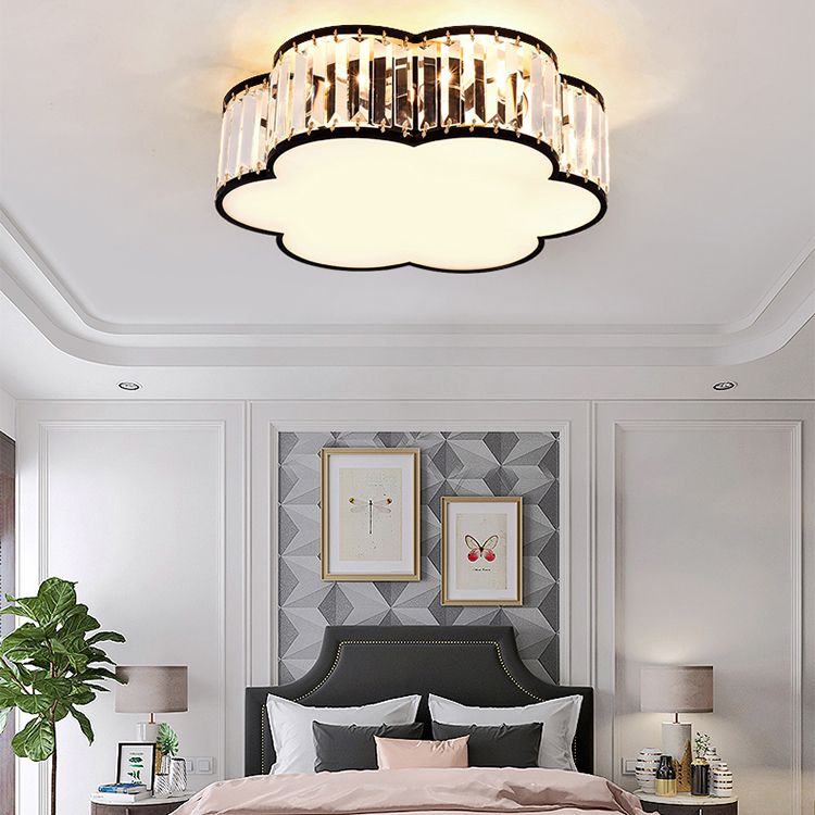 Colonical Luxuriöse Unterputz-Deckenleuchte aus Schmiedeeisen mit Kristallschirm