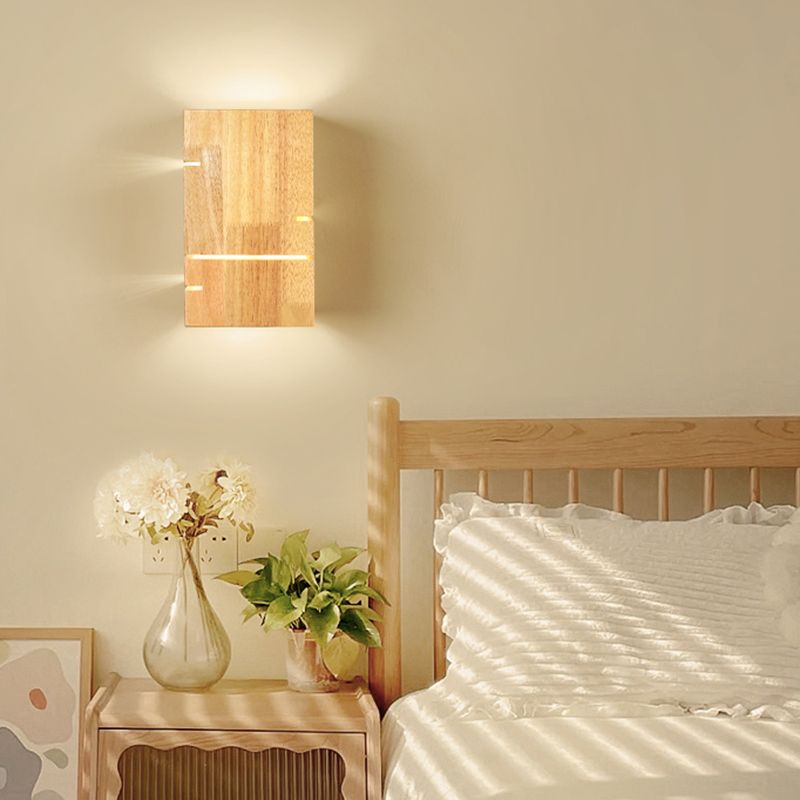 Wooden Shade Wall Lamp Modern Style Rectangle Shape Wall Mounted Lighting for Bedroom