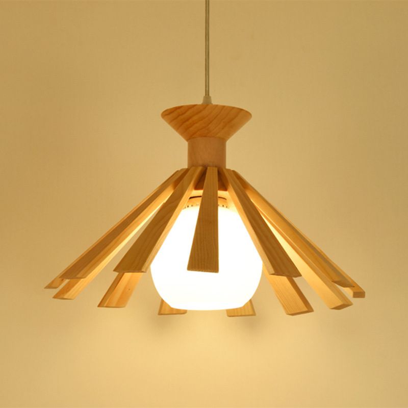 Beige Wood Umbrella Hanging Light Nordic Modern Style 1 Light Restaurant Ceiling Pendant Lamp