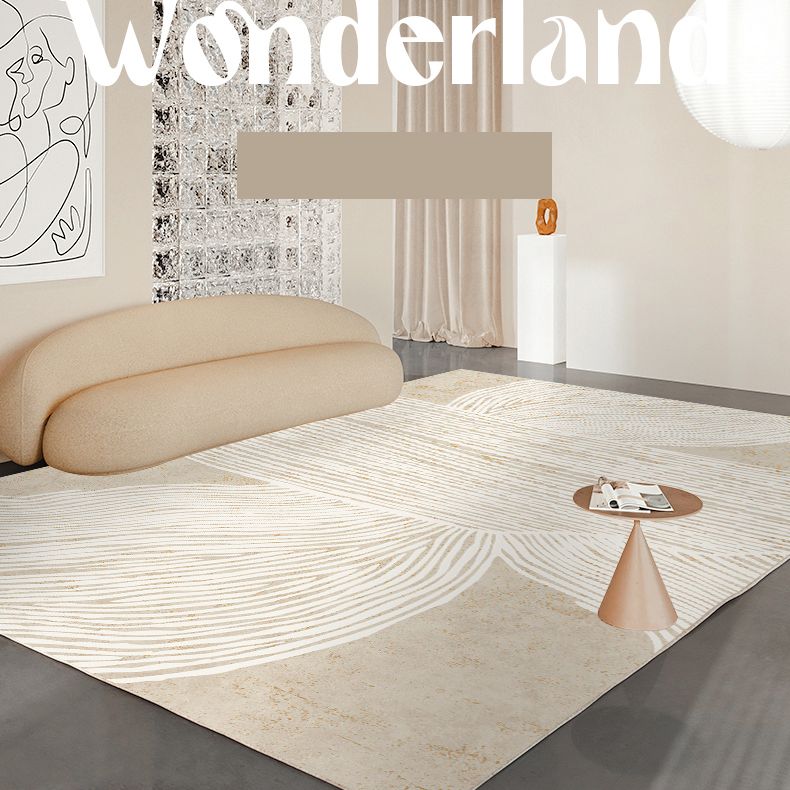 Modern Simple Stripe Rug Apricot Tone Polyester Carpet Stain Resistant Indoor Rug for Home Decoration