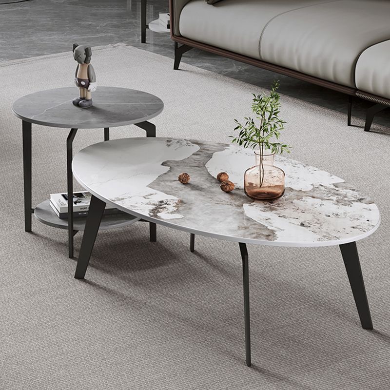 2 Nesting Slate Coffee Table Set Oval Coffee Table with Storage