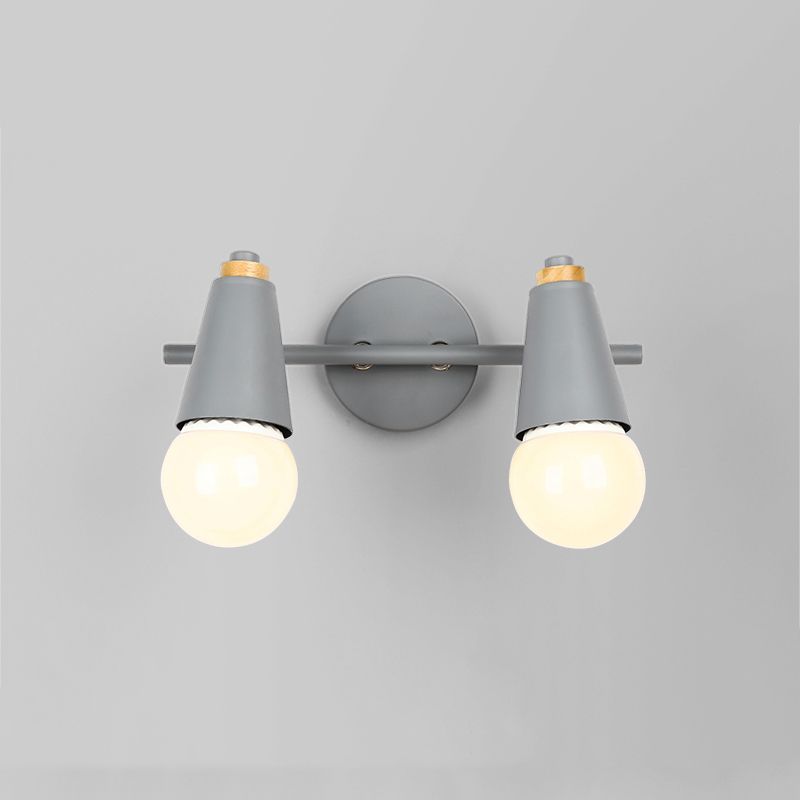Modern Wood Wall Sconce Geometric Shape Wall Light with Metal Shade for Bedroom
