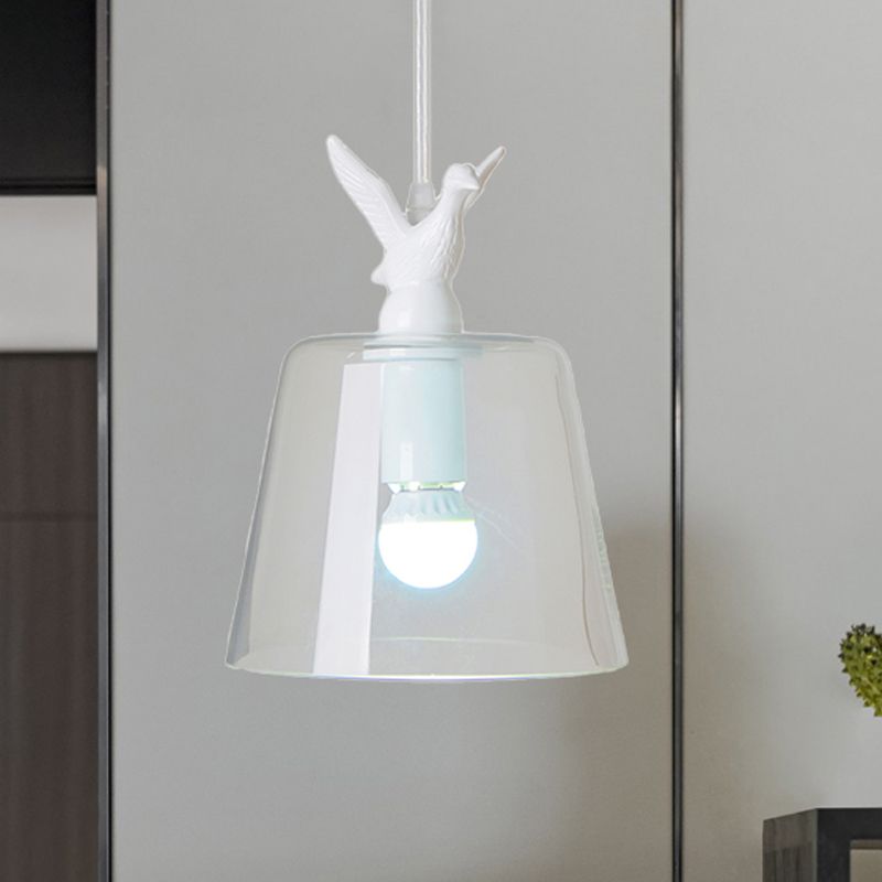 Cylindrical/Barrel shaped Pendant Lighting Modernist 1/5 Lights Clear Glass White Hanging Lamp with Bird Design