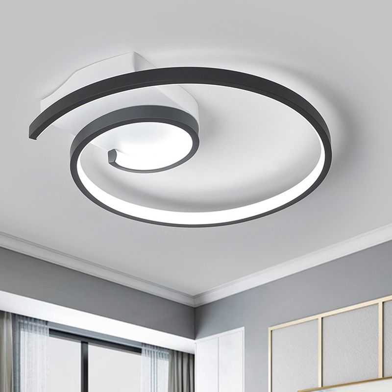 Lámpara empotrada LED rizada, iluminación de techo minimalista de metal blanco/negro con luz blanca/cálida, 16,5"/20,5" de ancho