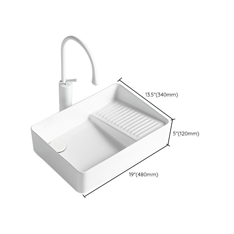Modern Bathroom Sink Rectangular Porcelain Vessel Sink with Pop-Up Drain
